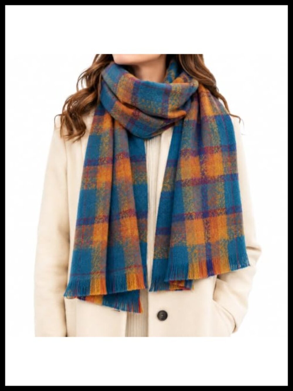 Oversized Plaid Blanket Scarf Tassel Fringe Winter Wrap